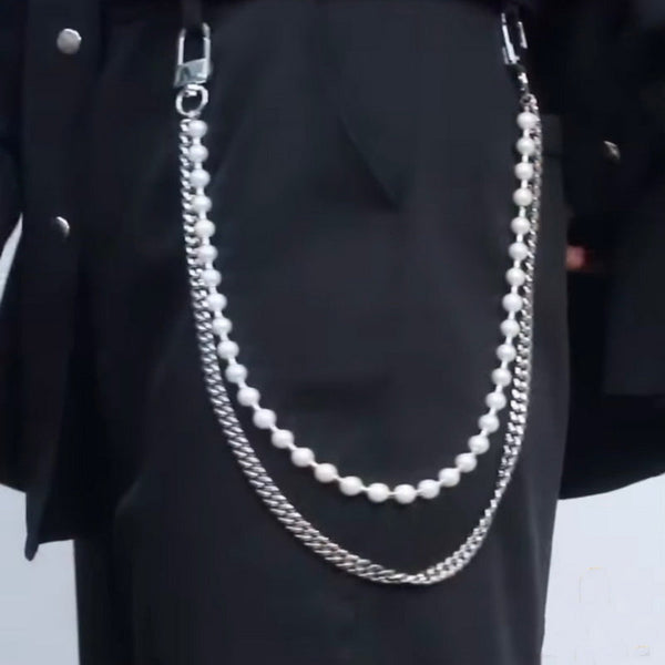 Pearl Wallet Chain Womens Ball Wallet Chain Long Double Wallet Chain - iChainWallets