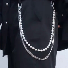 Pearl Wallet Chain Womens Ball Wallet Chain Long Double Wallet Chain - iChainWallets