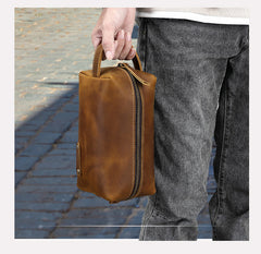 Brown Leather Toiletry Bag Men's Full Grain Leather Toiletry Bag - iwalletsmen