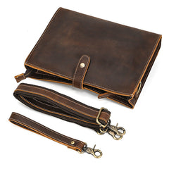 Brown Leather Wristlet with Shoulder Strap for Men