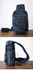 Blue Denim Mens Cool Sling Bag Chest Bag Vintage Denim Sling Bag For Men