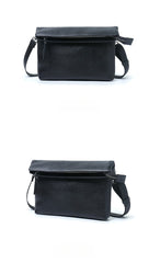 Small Black Leather Shoulder Bag Men Zipper Hardware