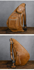 Brown Leather Sling Bag for Men Full Grain Leather Sling Bag - iwalletsmen