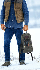 Army Green Canvas Mens Waterproof Slim Backpack Waxed Canvas Backpack for Men