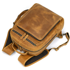 Camel Crazy Horse Leather Backpack Mens Large Tan Leather Backpack for Men - iwalletsmen