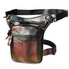 Biker Mens Leather Drop Leg Bag Waist Bag Side Bags Belt Pouch Pack for Men