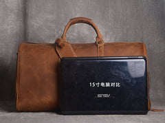 Cool Mens Leather Huge Weekender Bag Brown Duffle Bag Vintage Large Travel Bag for Men