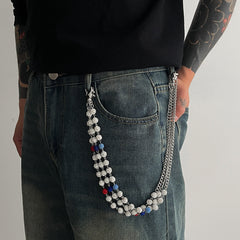 Light Blue Beaded Pants Chain Diamond Pants Chain for Women - iChainWallets