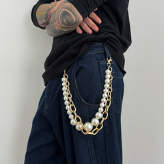 White Beaded Wallet Chain for Men Large Double Wallet Chain - iChainWallets
