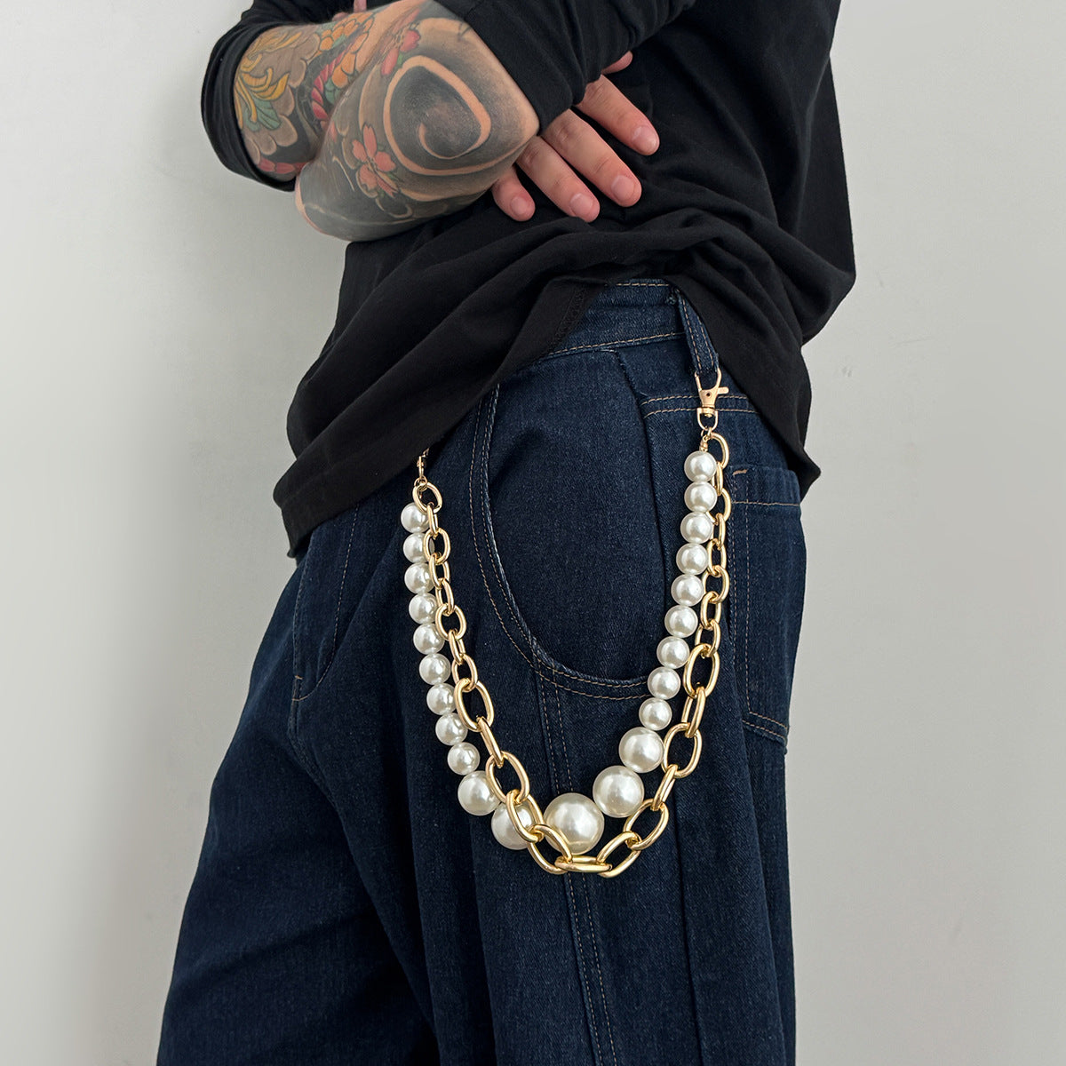 White Beaded Wallet Chain for Men Large Double Wallet Chain - iChainWallets