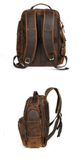 Brown Large Leather 15.6 inches Laptop Backpack for Men 