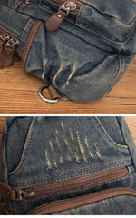 Blue Denim Mens Sling Bag Cool Chest Bag Vintage Blue Denim Sling Bag For Men