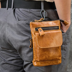 Yellow Brown Leather Belt Pouch Mens Shoulder Bag Waist Bag BELT BAG Cell Phone Holster For Men