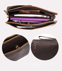 Brown Leather Clutch Wristlet Large Men's Leather Clutch Purse - iwalletsmen