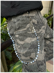 Blue Stone Bead Wallet Chain Long Blue Beaded Wallet Chain - iChainWallets