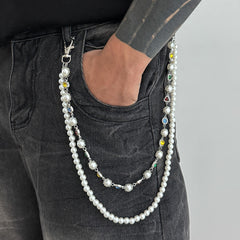 Pearl Wallet Chain Mens Double Wallet Chain Gem Wallet Chain - iChainWallets