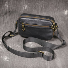 Black Small Messenger Bag Men's Black Leather Messenger Bag Small Black Leather Crossbody Bag
