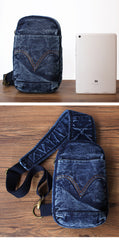 Blue Denim Mens Cool Sling Bag Chest Bag Vintage Denim Sling Bag For Men