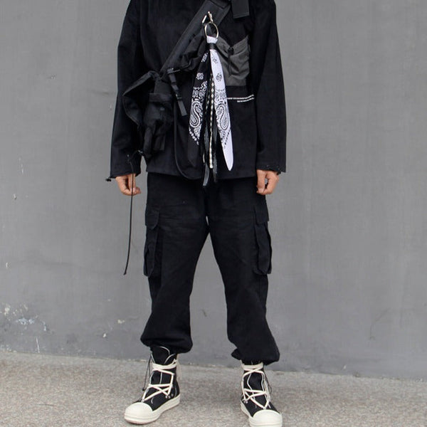 Black&White Paisley Bandana Pants Chain Kerchief Trousers Chain Biker Headscarf Jeans Chain Pants Chain