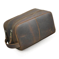 Dark Brown Leather Toiletry Bag 