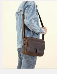 Brown Mens Small Leather Crossbody Bag - iwalletsmen