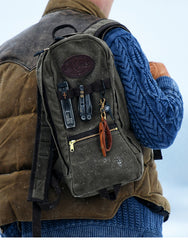 Army Green Canvas Mens Waterproof Slim Backpack Waxed Canvas Backpack for Men