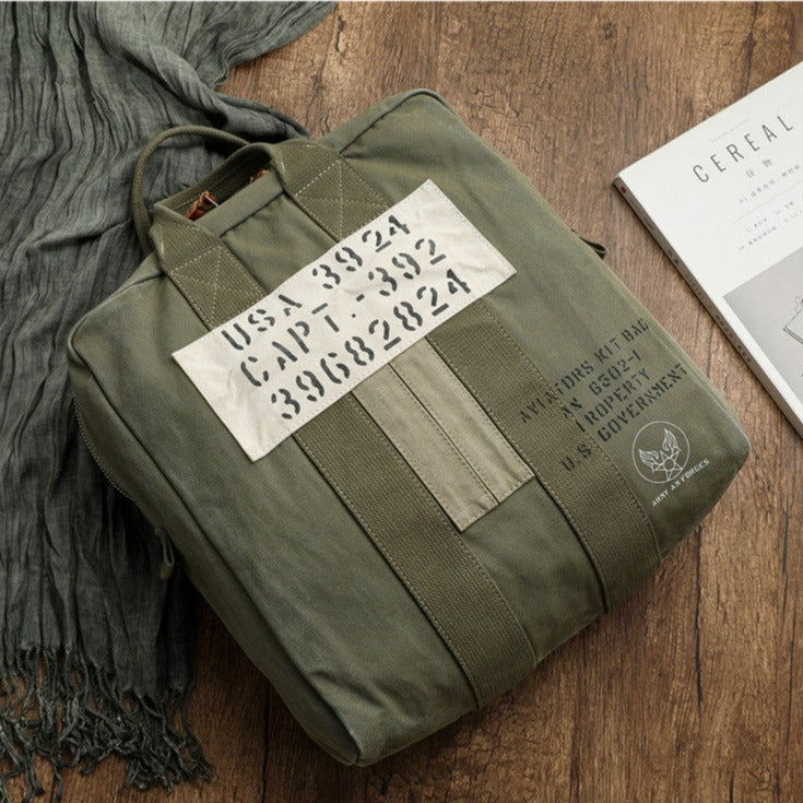 Canvas Mens Pilot Handbag Army Green Canvas WWII Bag Canvas Army