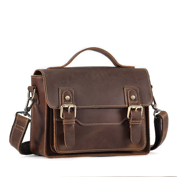 Brown Small Leather Satchel - Front View