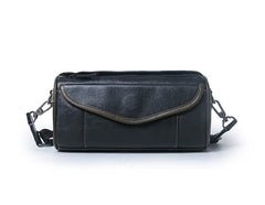 Black Barrel Leather Bag Mens Barrel Crossbody Bag Barrel Shoulder Bag for Men - iwalletsmen