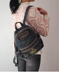 Denim Blue Womens Backpack School Backpacks Blue Vintage Denim Backpack For Women