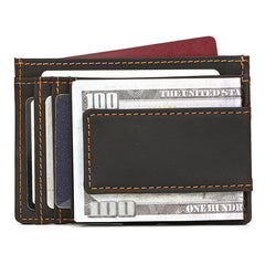 Brown Leather Magnetic Money Clip Wallet Card Holder wallet with Money Clip - iwalletsmen