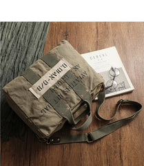 Khaki Canvas Mens Pilot Bag Canvas WWII Bag Canvas Army Weekender Bag Travel Bag for Men