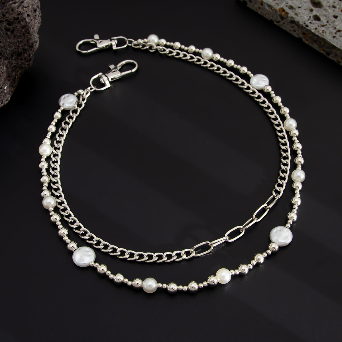 Double Pearl Wallet Chain Beaded Wallet Chain Womens Double Wallet Chain - iChainWallets