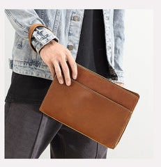 Brown Leather Clutch Wristlet Large Men's Leather Clutch Purse - iwalletsmen
