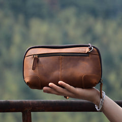 Brown Leather Clutch Wristlet 