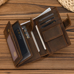 Dark Brown Leather Vertical Wallet with Buckle Mens Wallets Leather Vertical Bifold Wallet - iwalletsmen