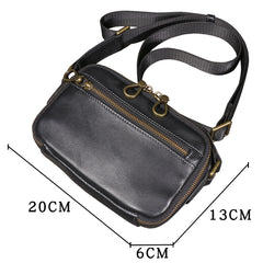 Black Small Messenger Bag Men's Black Leather Messenger Bag Small Black Leather Crossbody Bag
