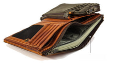 leather wallet brown​ Brown Leather Wallet Vertical Bifold Wallet Men's Vertical Wallet With Detachable Card Holder