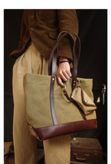 Handmade Canvas Leather Cool Mens Tote Bag Canvas Handbag Canvas Tote Canvas Messenger Bag for Men Women