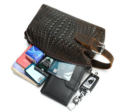 Braided Pattern Leather Toiletry Bag Men's Brown Leather Toiletry Bag Full Grain Leather Toiletry Bag - iwalletsmen