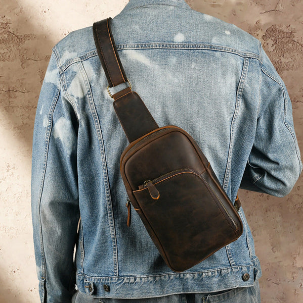 Brown Sling Leather Backpack 