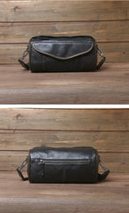 Black Barrel Leather Bag Mens Barrel Crossbody Bag Barrel Shoulder Bag for Men - iwalletsmen
