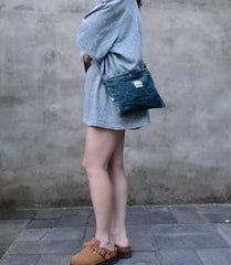 Blue Small Denim Crossbody Bag for Men Small Messnger Bag Womens Jeans Shoulder Bag - Feltify