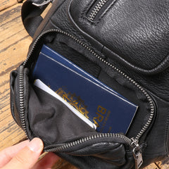 Black Leather Sling Bag for Men 