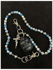 Blue Ball Pants Chain Ball Wallet Chain Stone Beaded Wallet Chain Cross Bead Wallet Chain - iChainWallets