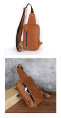 Brown Leather Sling Bag for Men Crossbody Leather Sling Bag Leather Sling Crossbody Bag - iwalletsmen
