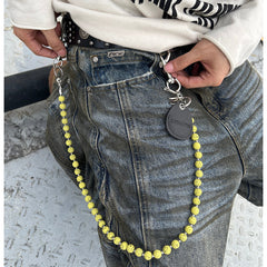 Yellow Beaded Wallet Chain Beaded Pants Chain Lavastone Bead Wallet Chain - iChainWallets
