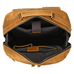 Camel Crazy Horse Leather Backpack Mens Large Tan Leather Backpack for Men - iwalletsmen
