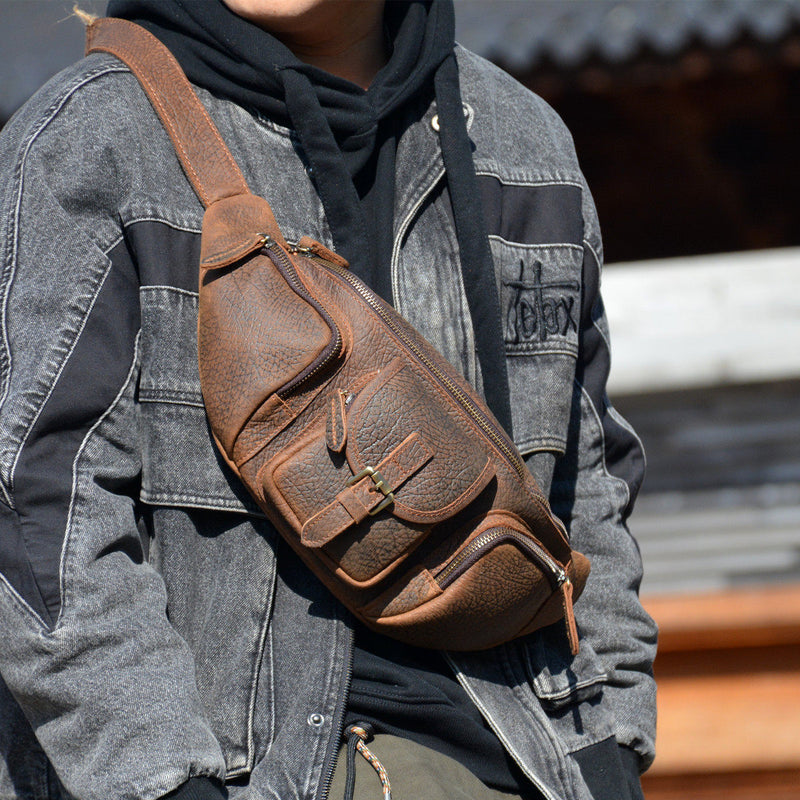 Mens Leather Waist Pack Brown Leather Extra Large Waist Pack