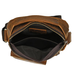 Brown Leather Vertical Crossbody Bag for Men Small Vertical Crossbody Bag - iwalletsmen